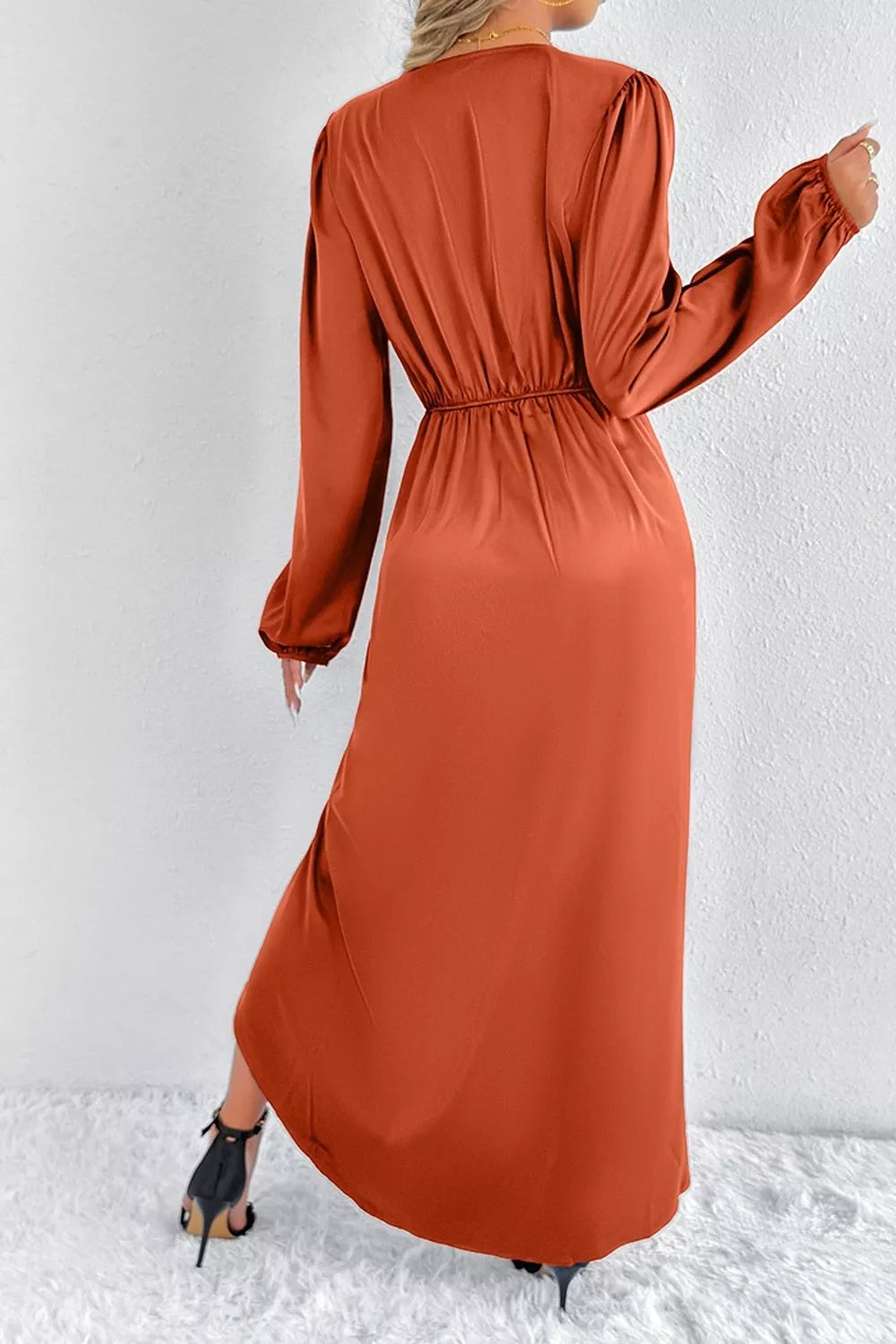 Satin Balloon Sleeve Midi Dress (19)