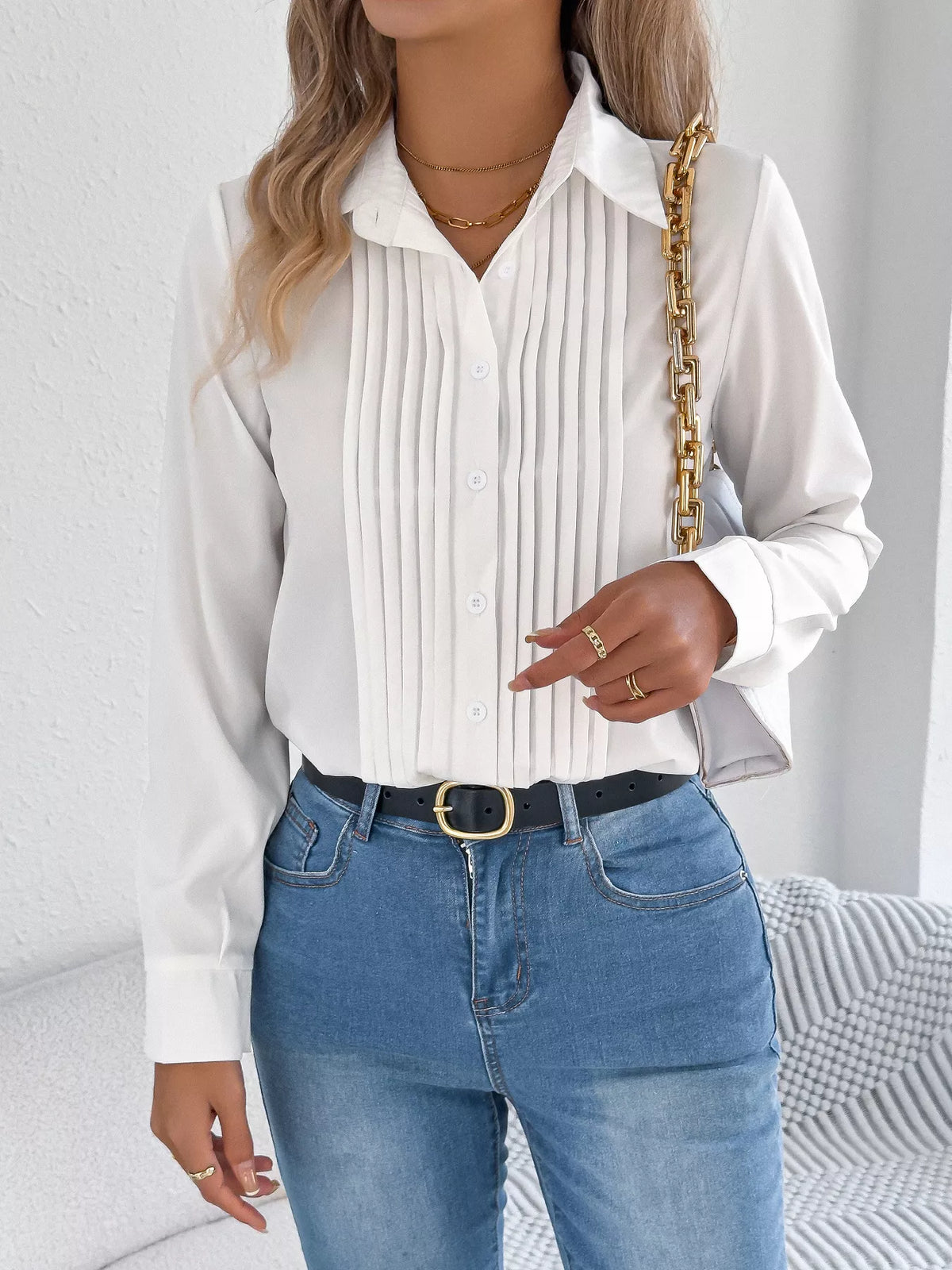 Pleated Front Long Sleeve Shirt (8)