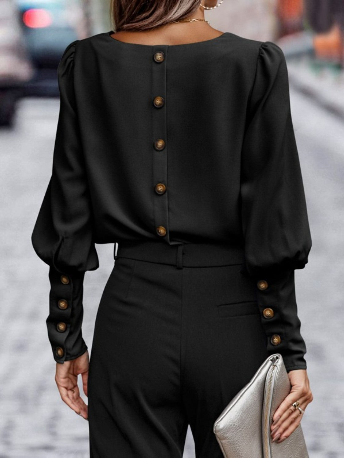 Round Neck Lantern Sleeve Blouse (9)