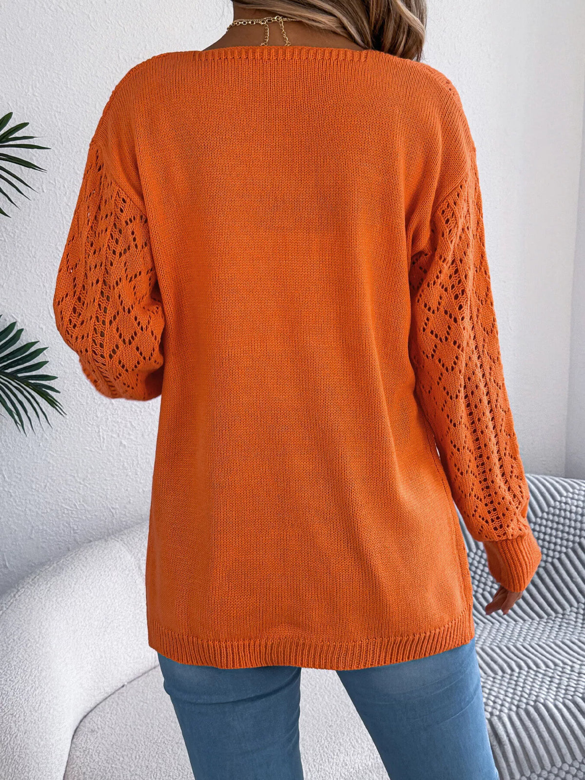 Openwork Open-front Long Sleeve Cardigan (2)