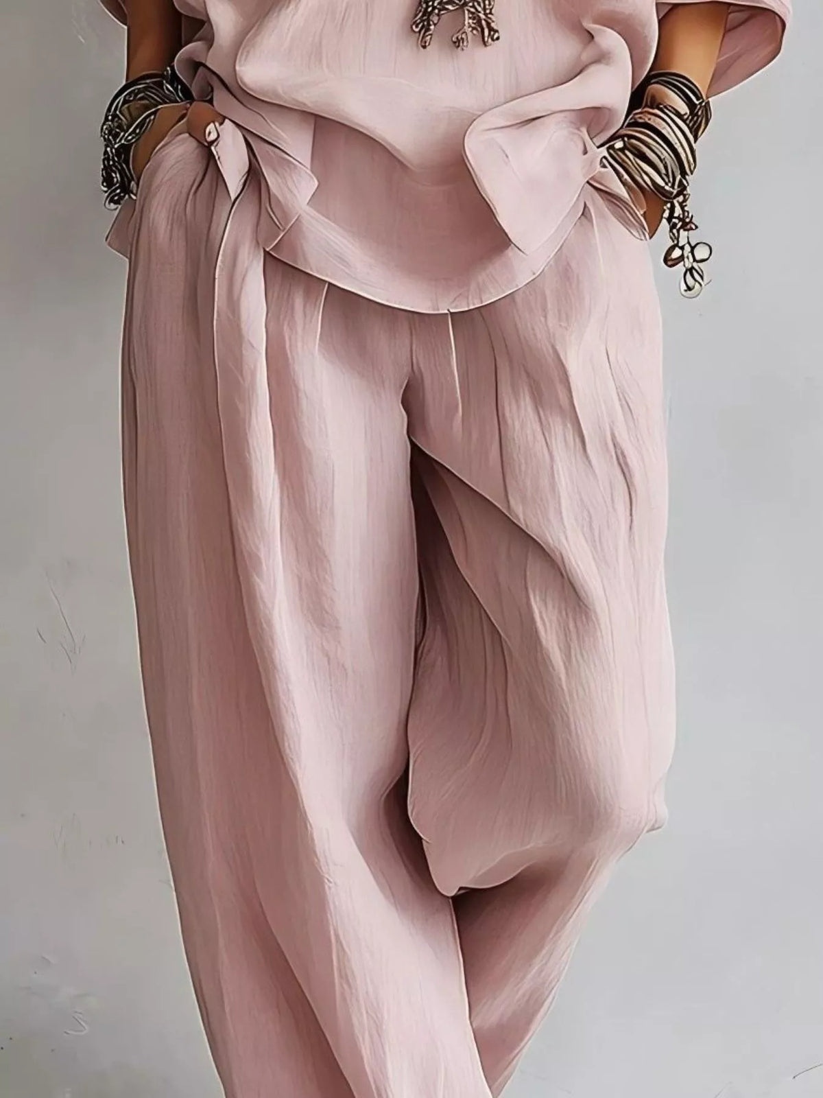 Off-shoulder Loose Fit Top Pants Two-piece Set (3)