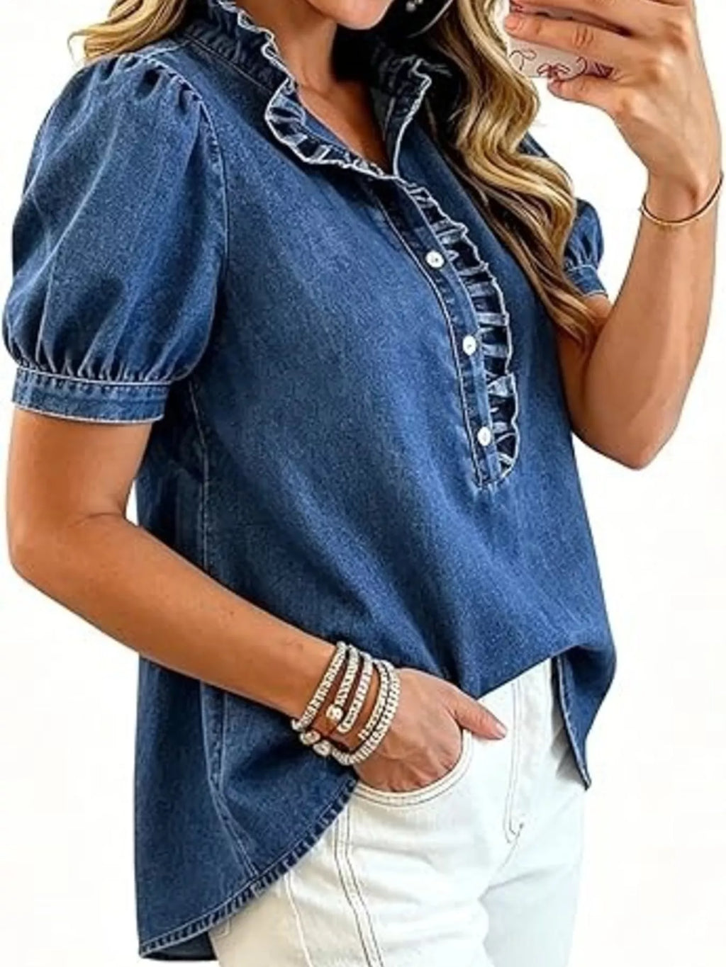 Frill Puff Sleeve Denim Top (12)