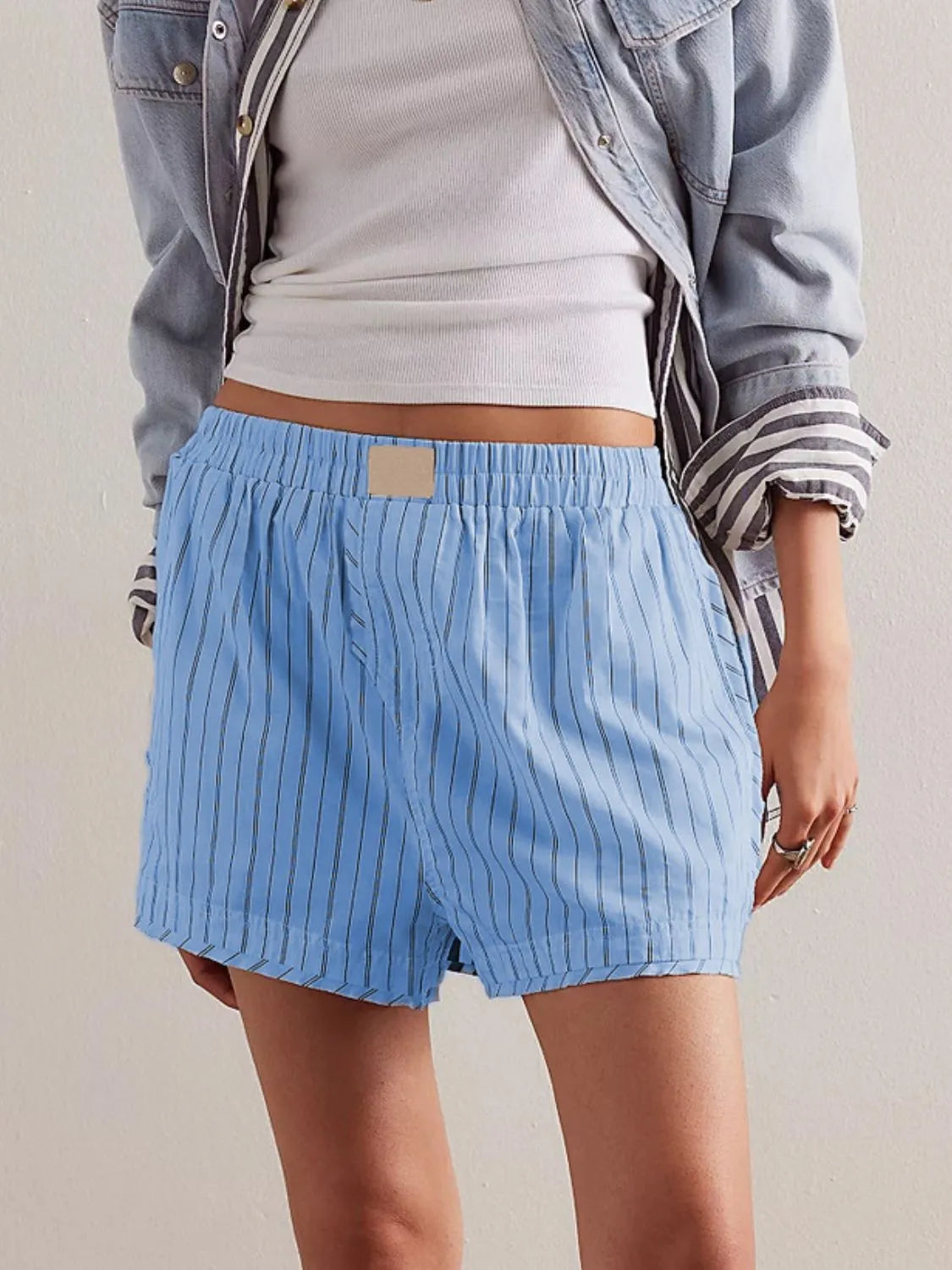 Striped Elastic Waist Shorts (9)