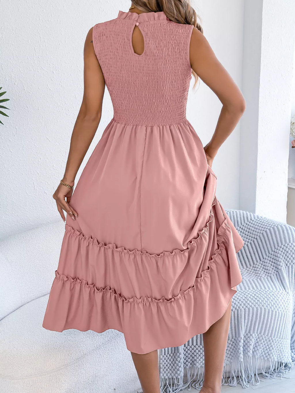 Smocked Sleeveless Tiered Dress (30)