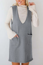 Pocketed V-neck Mini Sweater Overall Dress (21)
