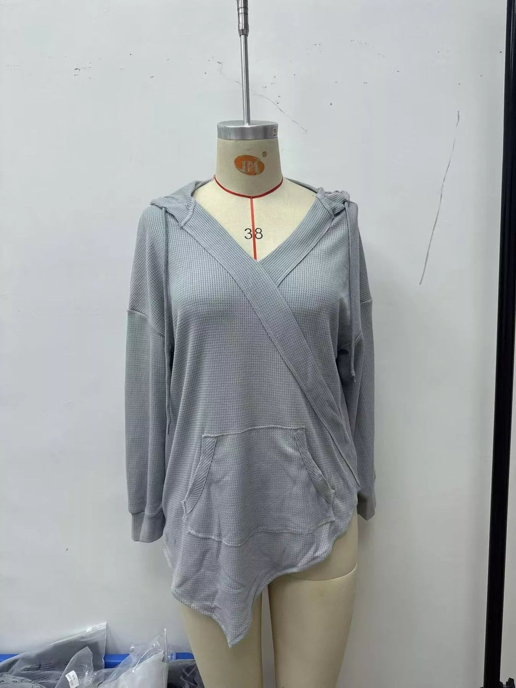 Drawstring Waffle Knit Hoodie (5)