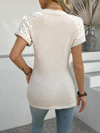 Hollow Out Waffle Knit Short Sleeve T-shirt (2)