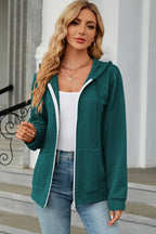 Drawstring Zip Up Long Sleeve Hoodie (2)