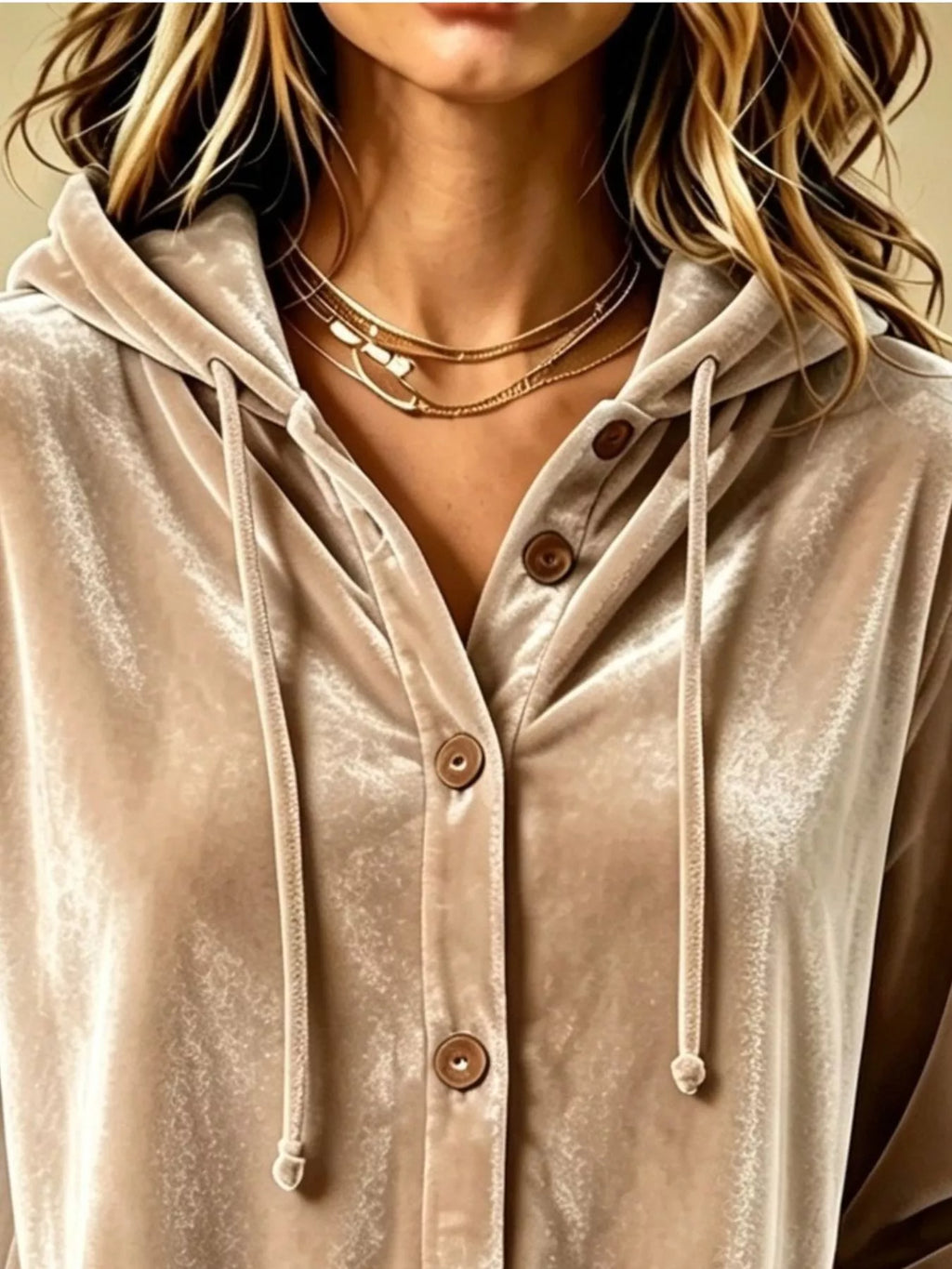 Full Size Velvet Button-down Hooded Top Plus (2)