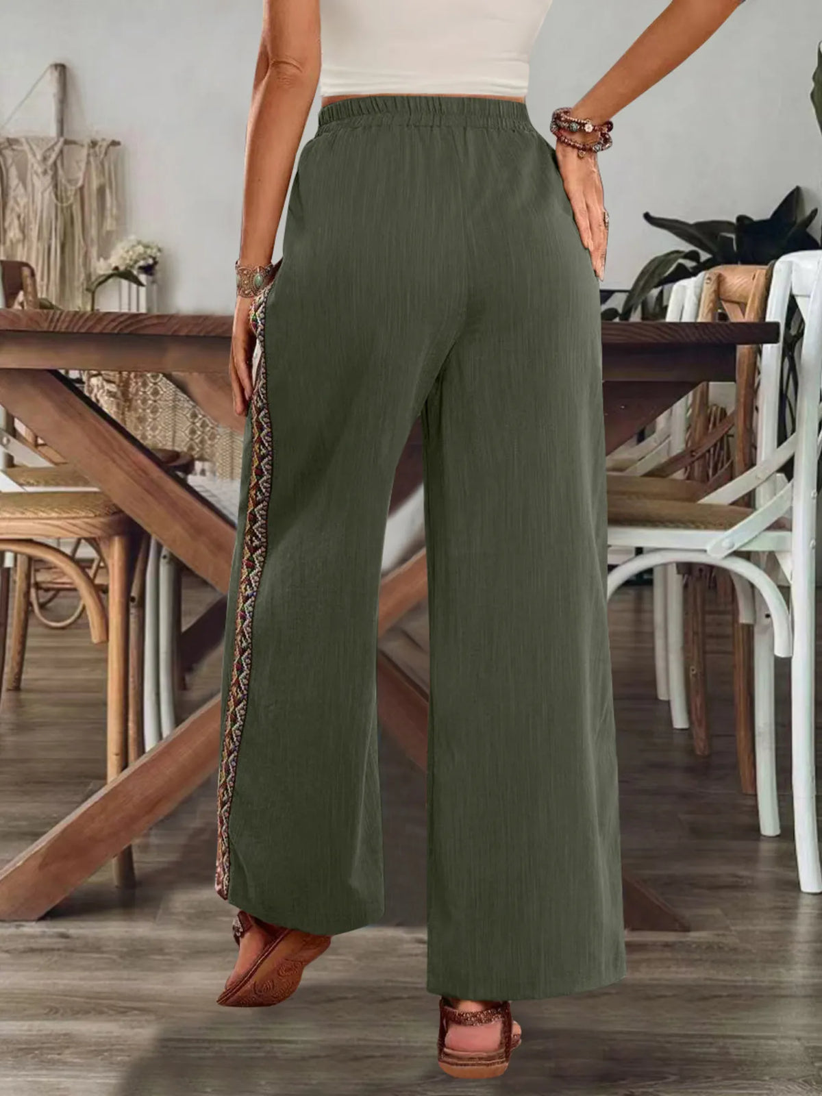 Bohemian Wide Leg Embroidered Side Stripe Pants (8)