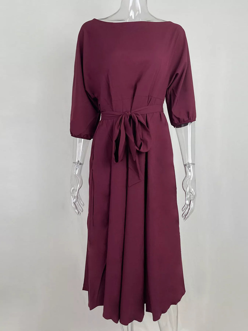 Boat Neck Tie Waist Dress (8)
