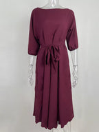 Boat Neck Tie Waist Dress (8)