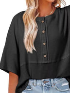 Button Detail Texture Knit T-shirt (2)