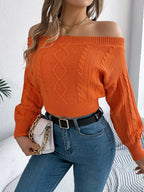 Cable Knit Off-shoulder Long Sleeve Sweater (10)