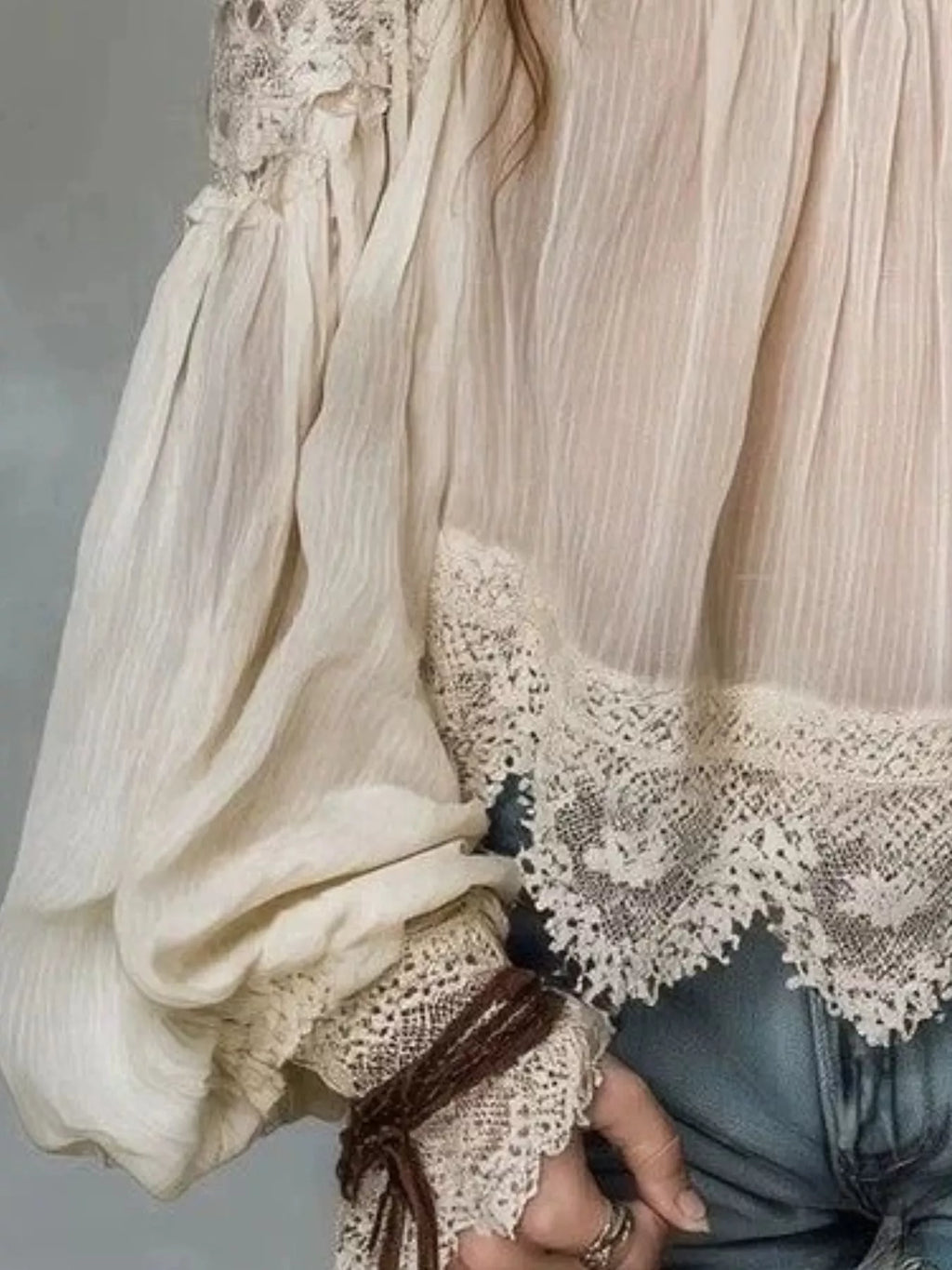 Lace Trim Cold Shoulder Blouse (2)