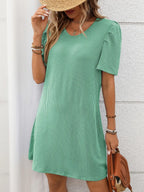 Textured Round Neck Short Sleeve Mini Dress (12)