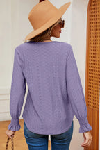 Eyelet V-neck Flounce Sleeve T-shirt (21)
