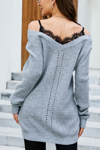 Openwork V-neck Long Sleeve Sweater (2)