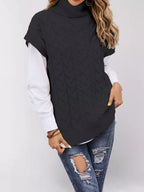 Chunky Knit Turtleneck Cap Sleeve Sweater (5)