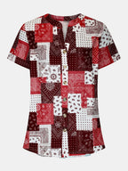 Printed Notched Short Sleeve Blouse (3)