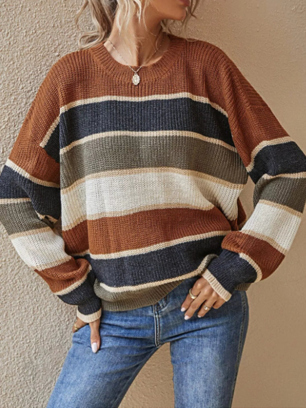 Block Striped Crew Neck Sweater (6)