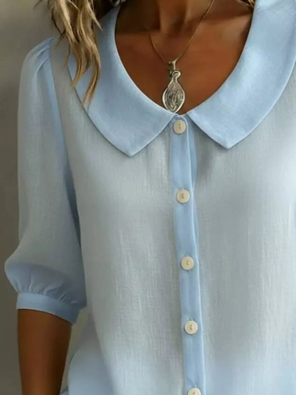 Full Size Peter Pan Collar Button Up Shirt Plus (12)