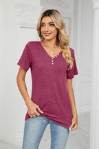 Decorative Button V-neck T-shirt (8)
