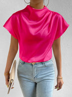 Mock Neck Short Sleeve Blouse (29)