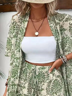 Printed Open Front Cardigan Shorts Set (6)