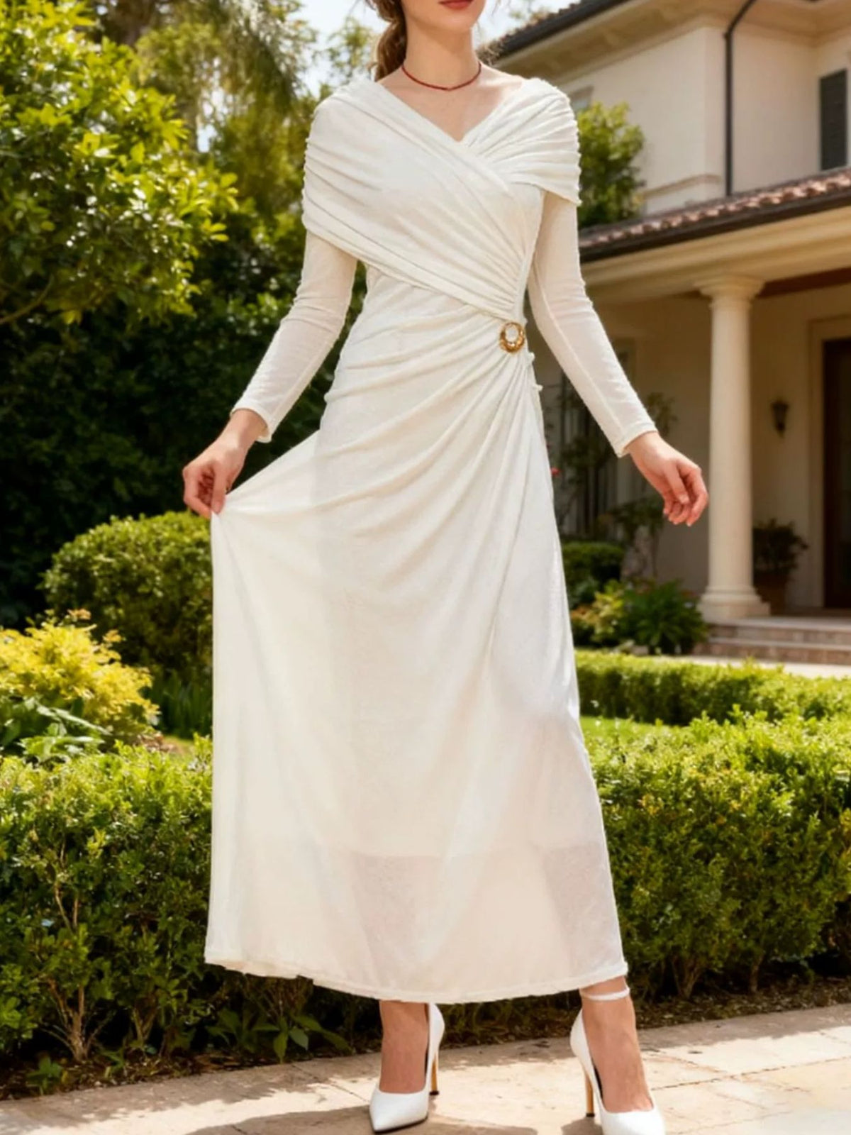 Ruched Draped Long Sleeve Maxi Dress (2)