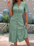 Eyelet Embroidered Button-down Midi Dress