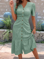 Eyelet Embroidered Button-down Midi Dress