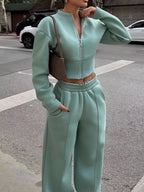 Zip-up Crop Jacket Wide-leg Pants Set (16)