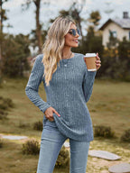 Ribbed Round Neck Long Sleeve Tee (14)