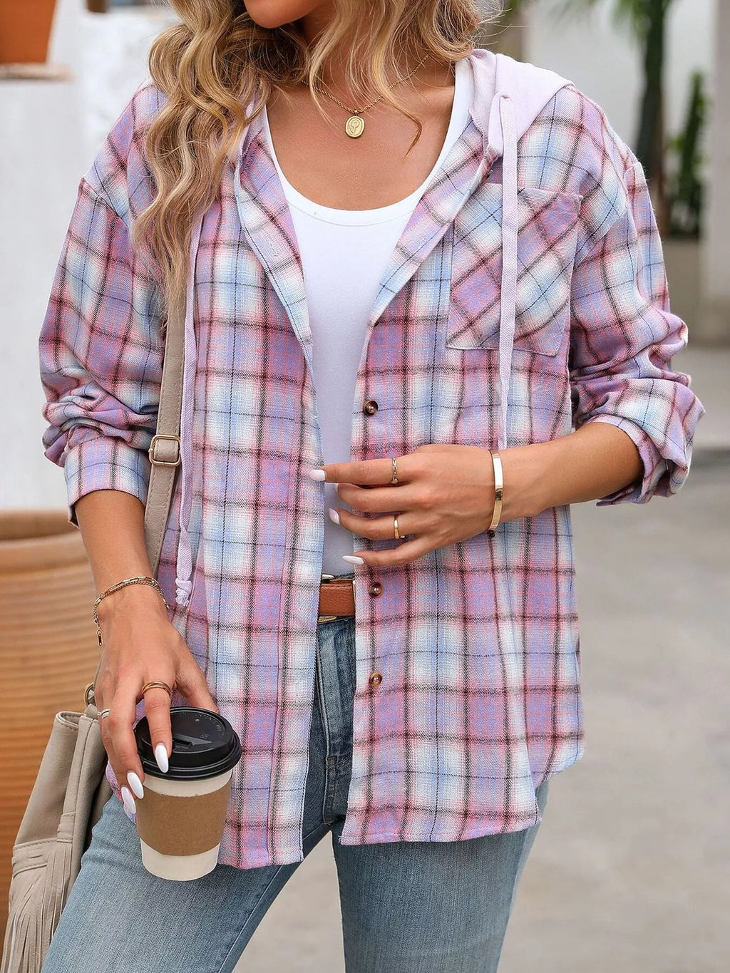 Hooded Plaid Button-up Shirt (18)
