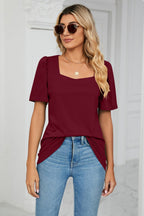 Square Neck Puff Sleeve T-shirt (8)