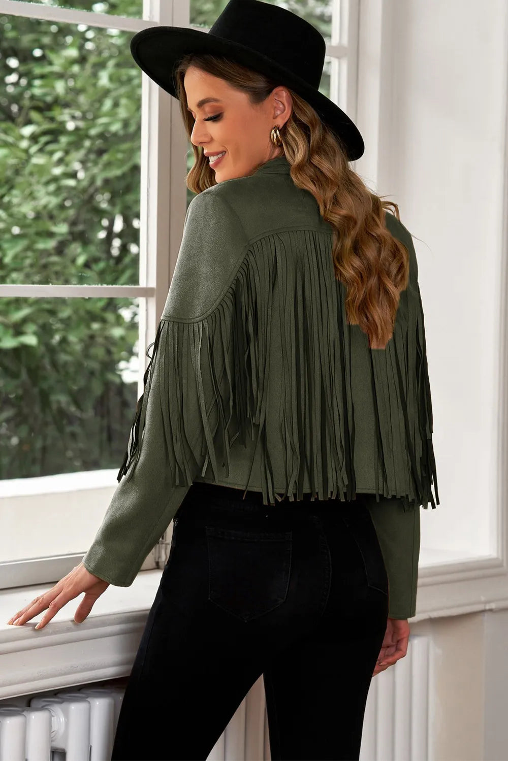 Fringe Trim Lapel Collar Cropped Blazer (16)