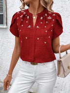 Floral Notched Short Sleeve Blouse (3)