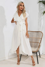 Ruffled Tied V-neck Midi Dress (6)