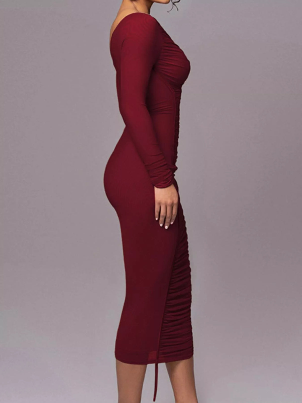 One-shoulder Ruched Bodycon Midi Dress (17)