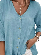 Full Size Casual V-neck Button-down Blouse Plus (2)