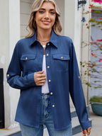Solid Color Collared Neck Long Sleeve Shirt (11)