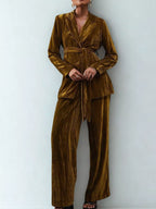 Velvet Lapel Collar Blazer Pants Set (9)