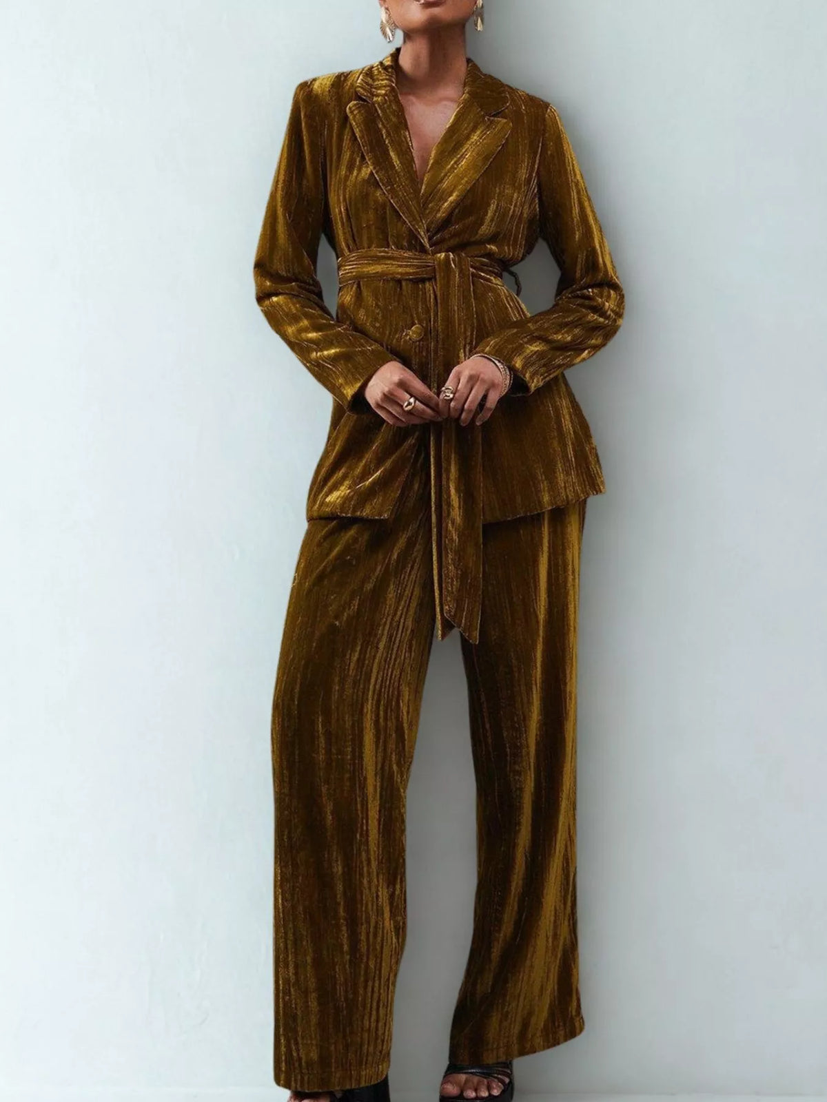 Velvet Lapel Collar Blazer Pants Set (9)