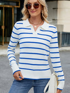 Striped Johnny Collar Long Sleeve Sweater (5)