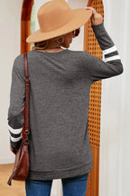 Striped V-neck Long Sleeve T-shirt (27)