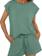 Casual Solid Color T-shirt Shorts Set (6)