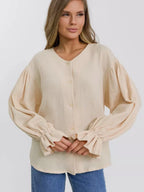 Button Up Flounce Sleeve Shirt (16)