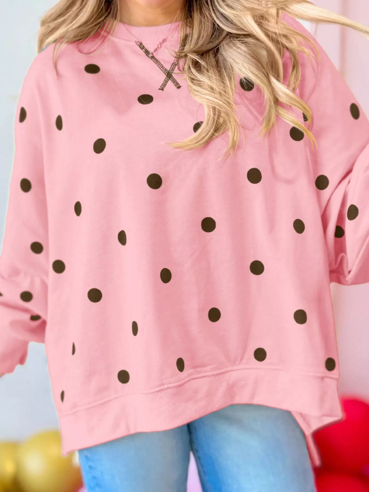 Side Slit Polka Dot Oversized Sweatshirt (9)