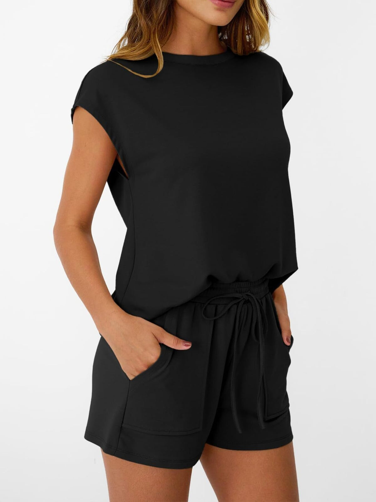 Round Neck Cap Sleeve Top Shorts Set (8)
